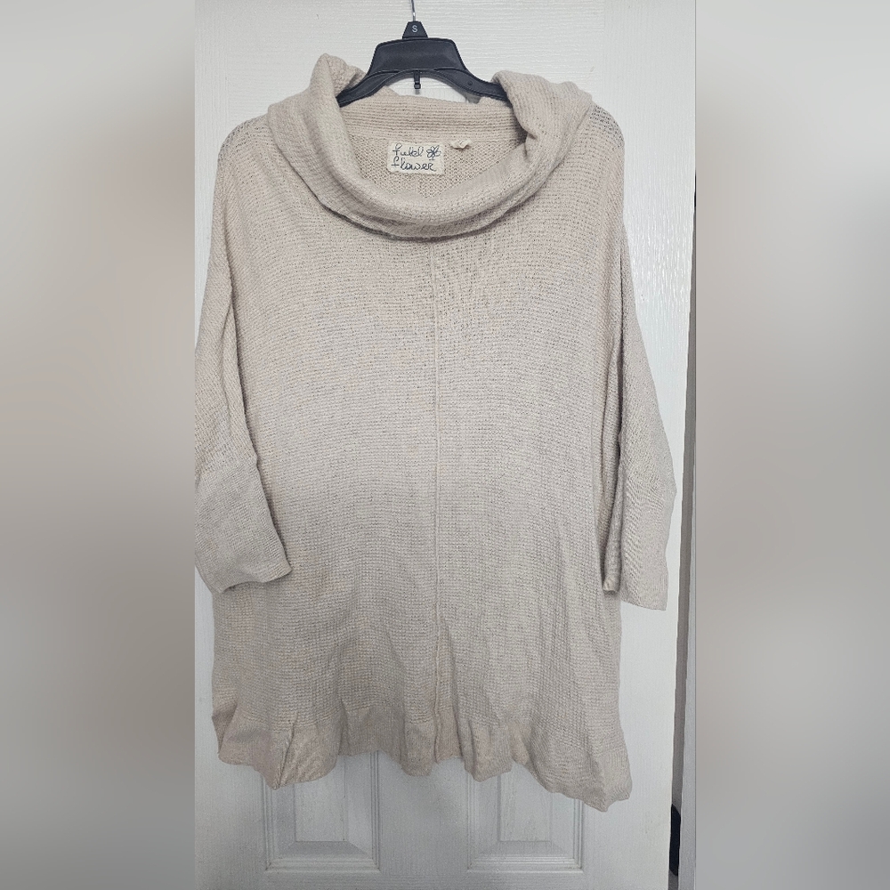 Anthropologie RARE Field Flower L Wool Blend Waffle Thermal Cowl Sweater Tunic L - Picture 8 of 10